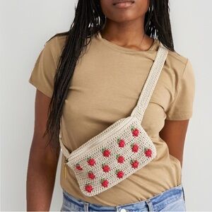 NWT The SAK Hand Crochet Belt Bag Strawberry Design Adjustable Red Beige
